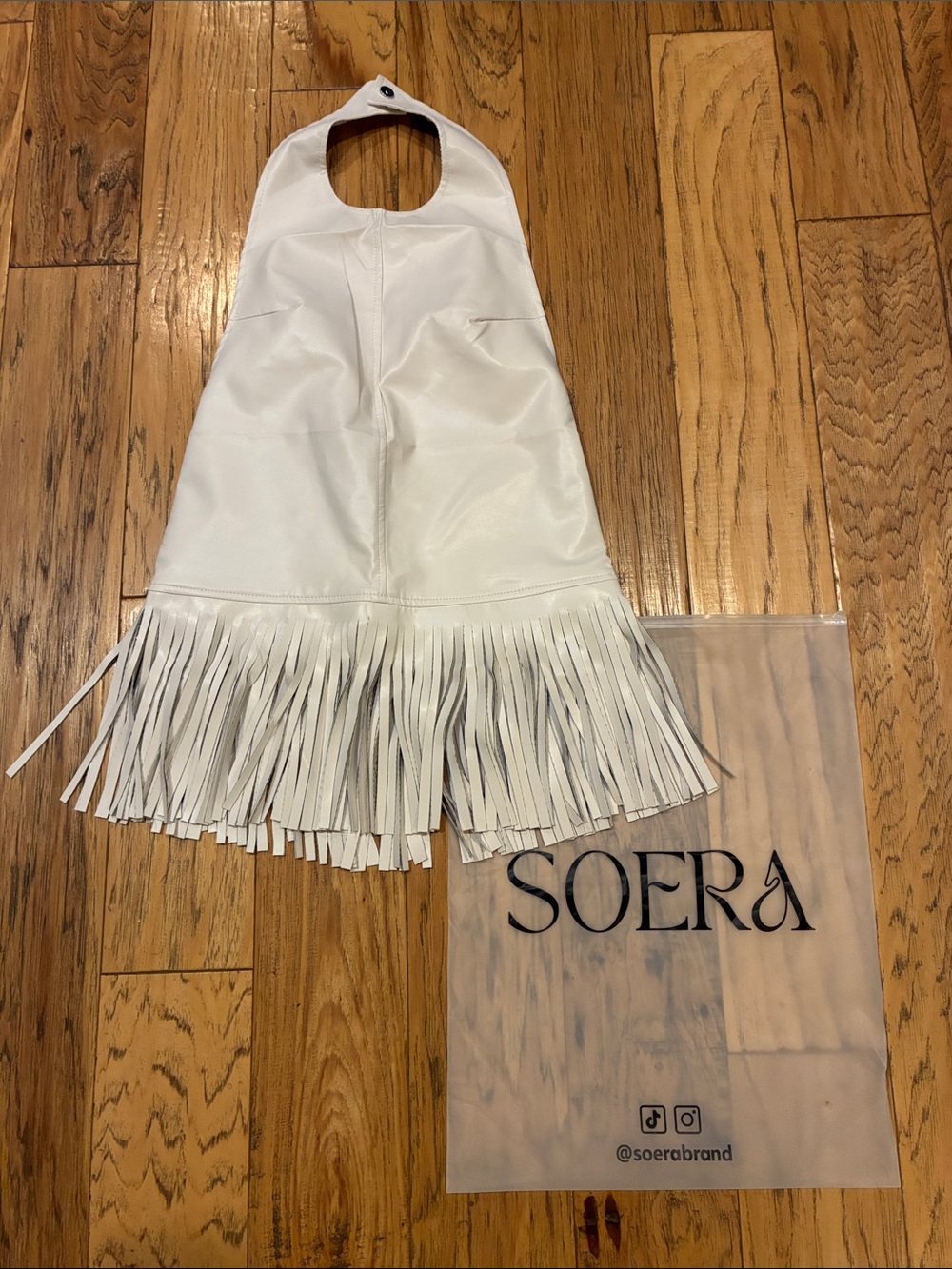 SOERA Sierra Faux Leather White Fringe Halter Top - small